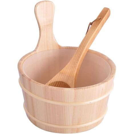 Sauna-Set aus Holz, hergestellt aus Naturholz, bestehend aus Eimer und Schöpfkelle – unverzichtbares Sauna-Zubehör für Spa und Hammam.