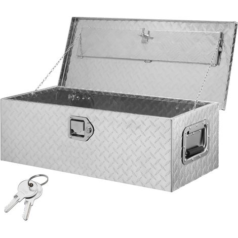 VEVOR Boite a Outils pour Camion en Aluminium 76,2x33x24,4 cm Coffre de Benne de Pick-up Verrouillable avec Cles et Poignees Laterales pour Rangement de Benne de Voiture Camping-car Remorque Argente (1/5)