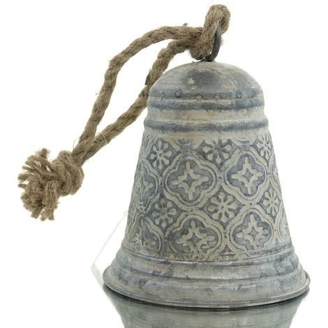 POSIWIO – Cloche de Noël avec battant, fonctionnelle – Gris patiné, métal et jute, Ø 12,5 cm (1/3)