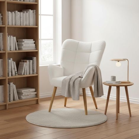 Meuble Cosy Fauteuil Scandinave en Boulette Doux pour Lecture, Chaise de Salon avec Accoudoirs, Blanc (1/5)