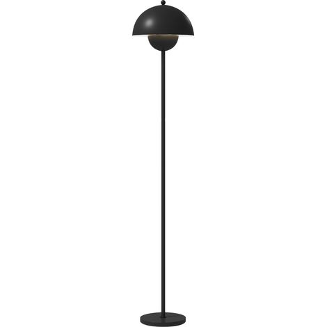 Lámpara de pie moderna para salón con pantalla en forma de cuenco, interruptor de pie, portalámparas E27, bombilla no incluida, Ø30x155 cm, negra.
