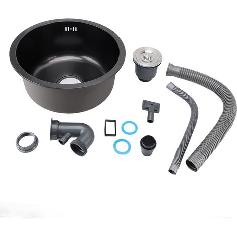 Petit évier de cuisine professionnel encastrable, barre simple en acier inoxydable noir Nano pour diamètre 15,7 pouces