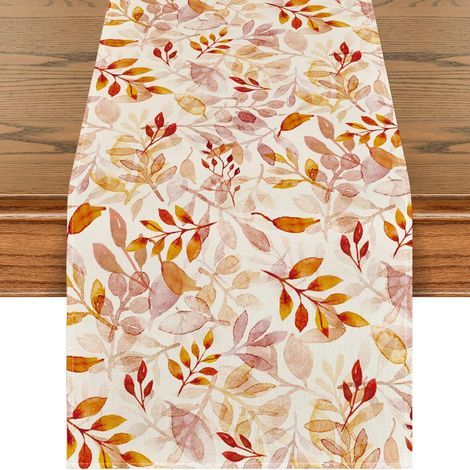 Beiger Tischläufer mit Eukalyptusblättern, saisonale Tischdekoration für Küche und Esszimmer, auch für Gartenpartys geeignet, 33 x 183 cm