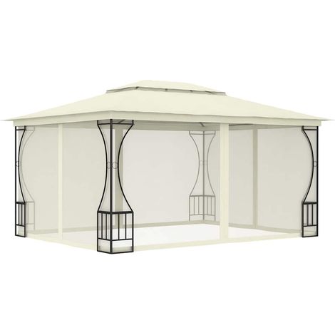 vidaXL Gazebo con Rete 300x400x265 cm Crema