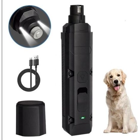 Lime à ongles électrique silencieuse pour chien - Kit de soin des ongles - Lumière LED - 8 000 tr/min - Rechargeable - Pour toutes tailles de chiens - Noire (1/5)