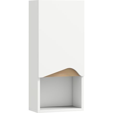Meuble de salle de bain mural avec porte soft-close, niche ouverte et étagère réglable, 30 x 17 x 67 cm, blanc, gain de place pour petits espaces  CHICFURN (1/5)