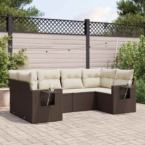 Set sofás de jardín 6 piezas y cojines ratán sintético marrón vidaXL (1/5)