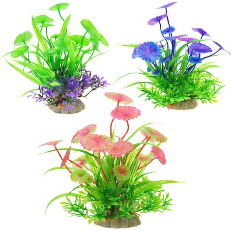 Lot de 3 plantes artificielles pour aquarium (14 x 4,5 cm) - Décoration pour aquarium - Plante en plastique sur socle (1/5)