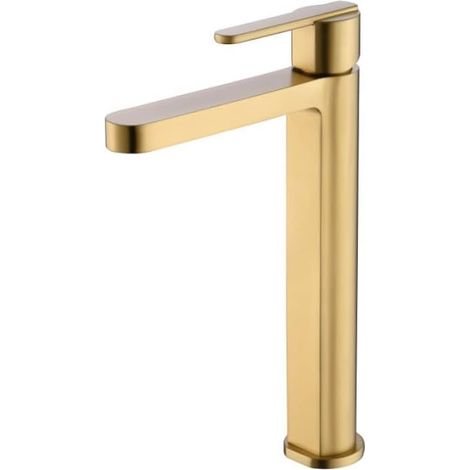 Robinet de lavabo monocommande avec bec haut - Robinet de salle de bain pour lavabos à bec haut pour eau chaude/froide Or Brossé (1/3)
