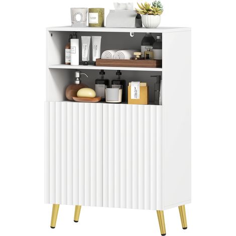 HOMCOM Armadietto Bagno con Ripiani Aperti e Ante Ammortizzate Bianco