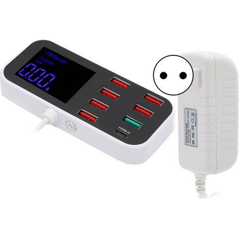 Station de charge de bureau à 8 ports USB avec chargeur multiple, port USB QC 3.0 et port USB-C, prise 100-240 V. (1/5)