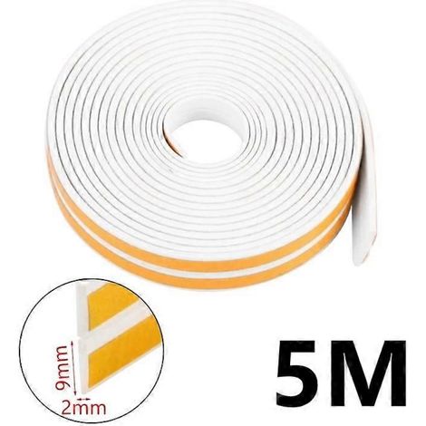 (Tipo Bianco I 9x2mm) Striscia sigillante autoadesiva in EPDM per porte e finestre, 5 m, antiurto, antivento. (1/5)
