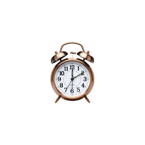 Reloj despertador, despertador de mesita de noche de estilo antiguo con doble campana silenciosa, despertador analógico de cuarzo vintage a pilas con luz nocturna para dormitorio, marrón - Crezuo (1/4)