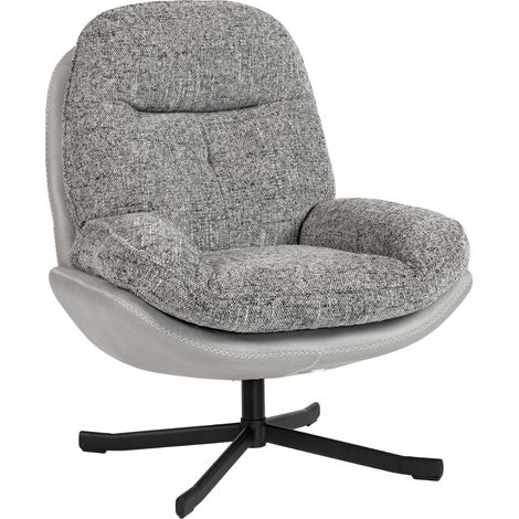 HOMCOM sillón giratorio moderno, butaca de salón con base cruz, tapizado en chenilla y cuero pu, asiento ancho doble, patas de acero, gris
