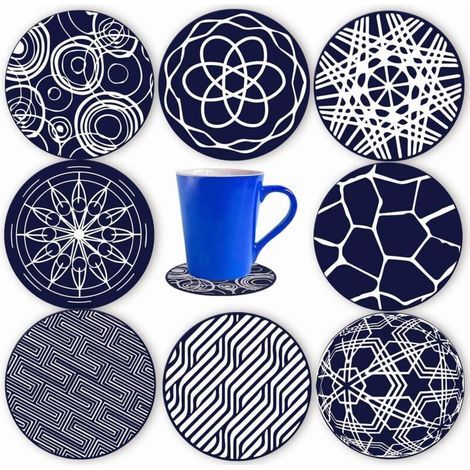 Lot de 8 dessous de verre ronds en silicone bleu 10 cm (1/4)