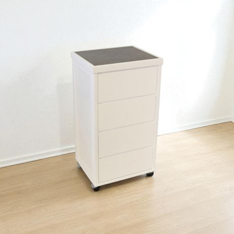 Carrello salvaspazio in legno faggio con cassetti LANDHELL Bianco (1/3)