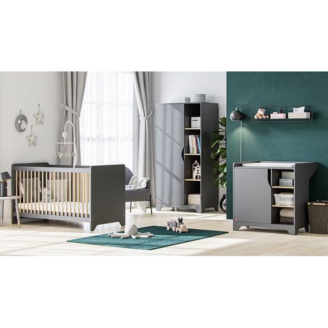Chambre bébé complète avec commode à langer et armoire 1 porte – Mélaminé haut de gamme – Dimensions lit 124.5x65x86 cm – VOX