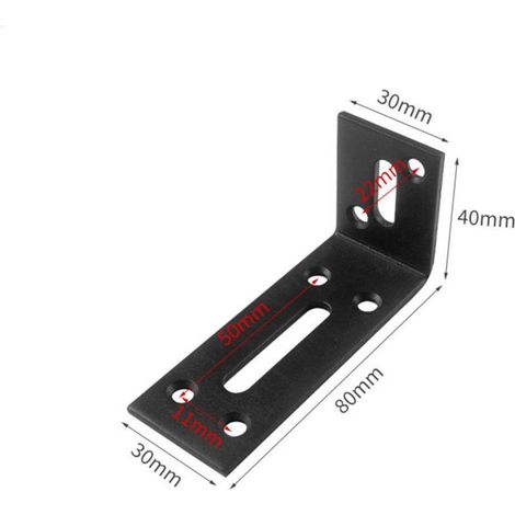 Équerres d'angle réglables en acier inoxydable 80 x 40 x 30 mm, lot de 2, support à 90° pour réparation et renforcement de meubles, noir (1/3)
