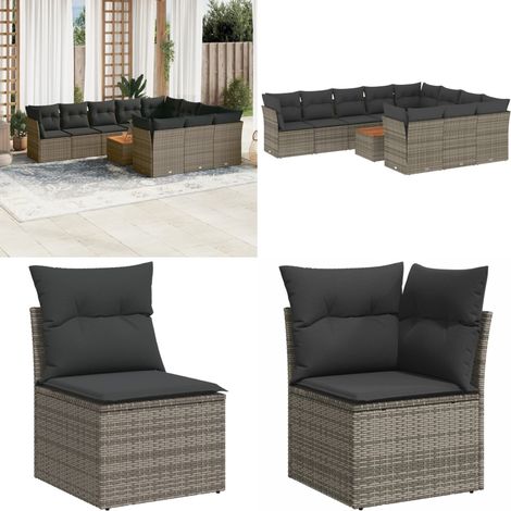 11-tlg. Garten-Sofagarnitur mit Kissen Grau Poly Rattan - Gartenmöbel - Outdoor Möbel - Rattan Sofa - Lounge Set - Esstisch - Home & Living (1/5)