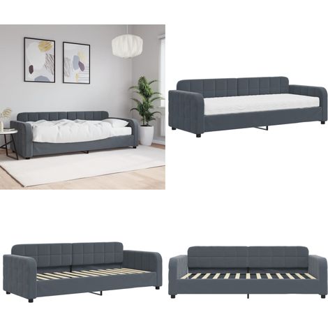vidaXL Lit de jour avec matelas gris foncé 80x200 cm velours (1/5)