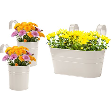 Pot de fleurs mural métal rustique 4 pots gris, sans trou drainage, ensemble étagère verticale jardin (1/5)