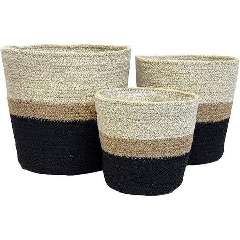 Ensemble de 3 pots de fleurs Beige noir Jute blanc Pots de fleurs Cone avec film intérieur imperméable, Boho Decor, Petit, Moyen et Grand (1/4)