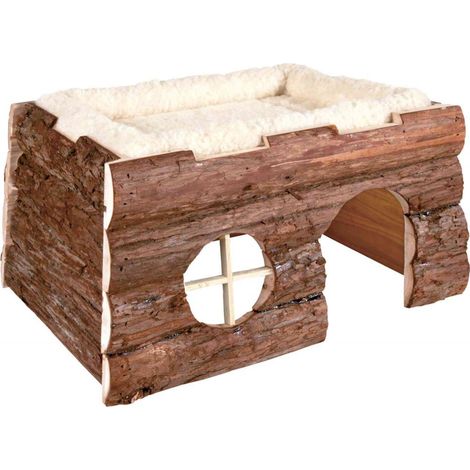 Maison tilde + lit, cochon d'inde, bois d'écorce - 39 × 22 × 29 cm