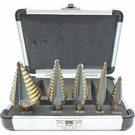Sjqka – Kit de 5 forets étagés HSS avec revêtement titane – Poinçon central automatique – Tige hexagonale 1/4 – Perçage précis dans l'acier et le métal (1/5)