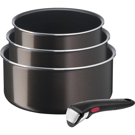 Tefal – Lot de 3 casseroles 16/18/20 cm (1,5/2,1/3 L) – Revêtement antiadhésif Titanium 2X – Poignée amovible – Nettoyage facile au lave-vaisselle