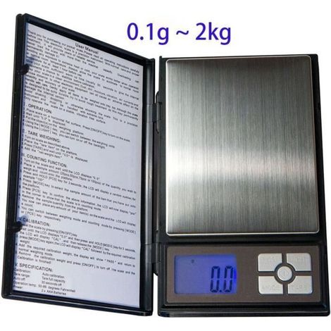 Balance Haute Précision taille XL 0.1g/100mg-max 2kg, numérique électronique Balance de Poche Écran LCD, Petite Balance de Bijoux