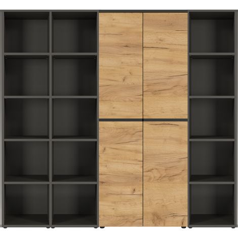 Büro Aktenschrank Kombination LUGANO-01 in Graphit mit Navarra Eiche Nb., B/H/T: ca 215/197/40 cm (1/5)