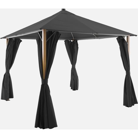 Gazebo da giardino 3x3m in alluminio effetto legno con tende e LED