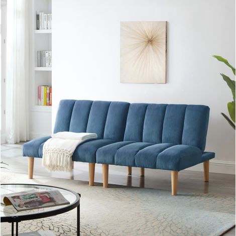 Schlafsofa 167 cm blau aus Cord mit 3-fach verstellbarer Rückenlehne (1/5)