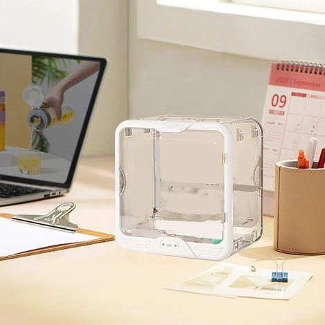 Multifunktionale, transparente Aufbewahrungsbox für Figuren, Kunststoff-Organizer, Überraschungsfiguren, Spielzeug und Dekorationsartikel staubdicht und luftdicht, weiß. (1/5)