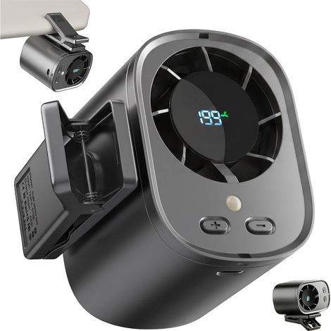Portable Clip-On Car Fan with LED Display, 360° Rotation, 199 Speeds, 1500mAh Rechargeable Cooling Fan,Grey (1/5)