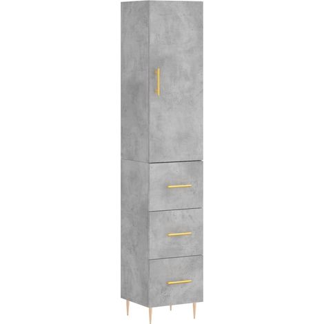 Buffet bahut commode armoire meuble de rangement organisateur cuisine salle de séjour salon haut 34,5 x 34 x 180 cm bois d'ingénierie gris