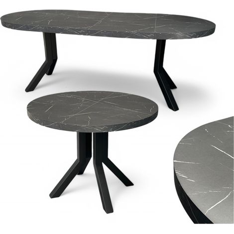 Runder ausziehbarer Tisch Ø100 cm bis 200 cm mit schwarzem Metallgestell und schwarzem Marmor (Black Royal) (1/5)