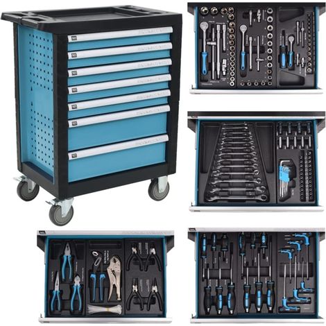 Servante d'atelier roulante 7 tiroirs – Acier robuste – 270 outils inclus – Dimensions 76x46x97,5 cm – Verrouillable avec clés (1/3)