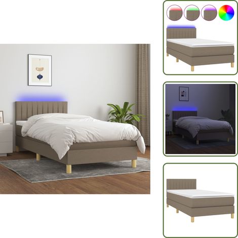 Sommier à lattes de lit avec matelas LED Taupe 100x200 cm Tissu - Sommier Tapissier - Lit Avec Led - Lit Design - Lit Moderne - Matelas À Ressorts Ensachés (1/5)