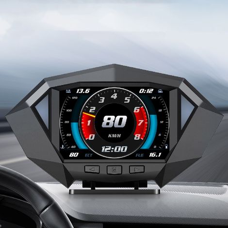 Compteur de vitesse LCD universel, affichage tête haute pour voiture, mode OBD2+GPS, tableau de bord intelligent avec inclinomètre, boussole, compteur de vitesse, tachymètre et fonctions d'avertisseme (1/5)