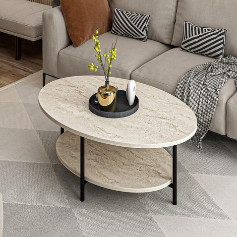 Table à café, Travertine, 90 x 36 x 60 cm, 100% mélaminée, épaisseur 18 mm, Design en marbre pour espaces de Vie Modernes (1/5)