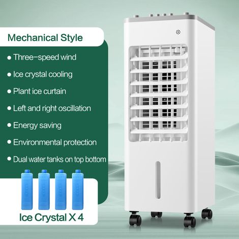 Enfriador de aire evaporativo, depósito de agua de 8 litros, 3 velocidades, funcionamiento silencioso (36 dB), oscilación de 90°, bolsas de hielo incluidas, ideal para un dormitorio, color blanco. (1/5)