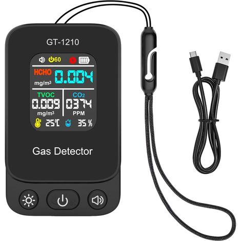 HCHO TVOC Moniteur de qualité de l'air USB remplaçable CO2 Testeur de gaz multifonction pour usage domestique ou industriel (Noir) (1/5)