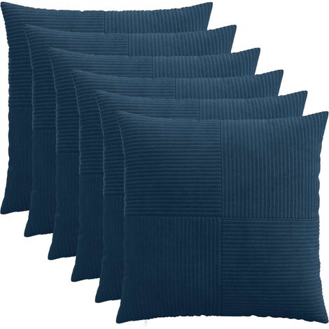 Irovami Lot de 6 housses de coussin, bleu marine, velours côtelé, 55x55 cm (1/5)