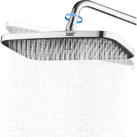 30-cm-Regenduschkopf: 360° verstellbarer Duschkopf, erhöhter, rechteckiger, druckregulierbarer Regenduschkopf für das Badezimmer – silber – 31 x 21 cm (1/5)