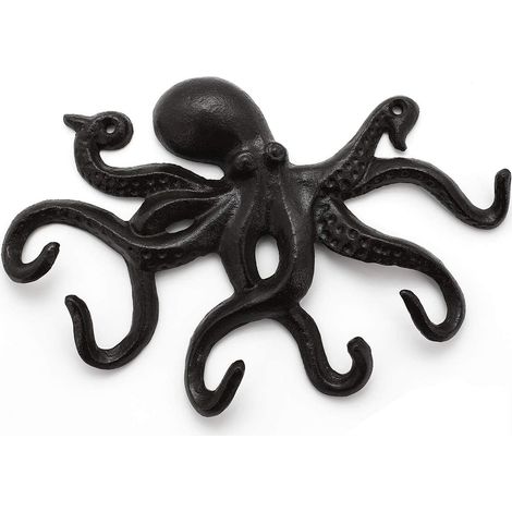 Wandmontierte Schlüsselhaken, Schlüsselhalter im Oktopus-Design, rustikale, robuste Handtuchhaken für Badezimmer mit 6 Tentakeln. Schlüsselhalter in Oktopusform aus Bronze, montierbarer Schlüsselhalte
