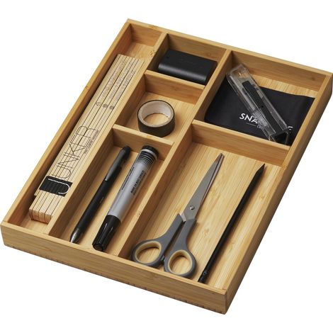 CAVO Bambus Schubladen-Organizer 245 x 320 x 35 mm mit 6-Fächer Schubladeneinsatz für Küche, Büro, Badezimmer und Schlafzimmer (1/5)