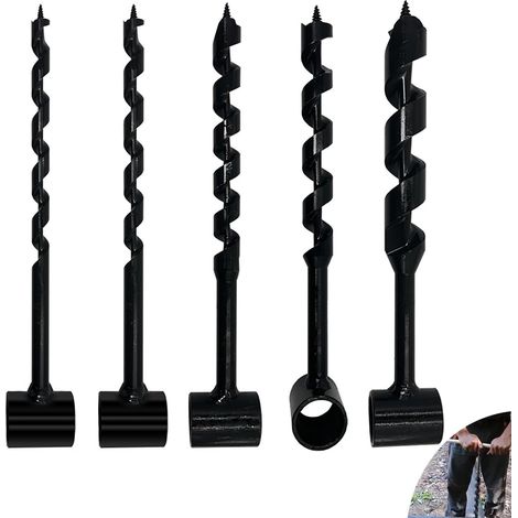 5 Pièces Tarière Manuelle,Portable Polyvalent Foret Hélicoïdale,pour La Survie en Plein Air,Le Camping,Les Travaux de Bushcraft(Noir) (1/5)