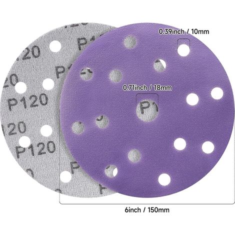 150 mm Schleifscheiben, Körnung 150, Schleifpapier, Schleifscheiben, 50 Stück, 15 Löcher, Schleifscheiben für Exzenterschleifer (lila)
