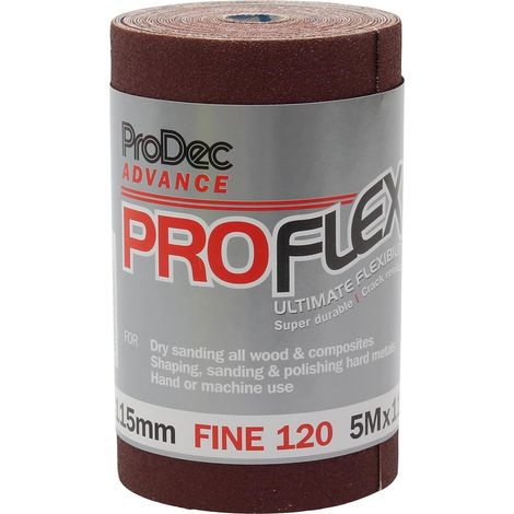 ProDec Advance 5m Rotolo 120 Grana Fine ProFlex Carta abrasiva in ossido di alluminio ultra flessibile e resistente alle crepe per la levigatura di legno, vernice, gesso, stucco metallo e altro ancora (1/5)